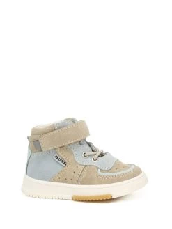 Leder-Sneakers In Beige/ Hellblau