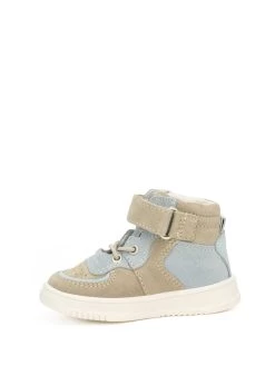 Leder-Sneakers In Beige/ Hellblau -Modeschuh Geschäft bartek leder sneakers in beige hellblau 3
