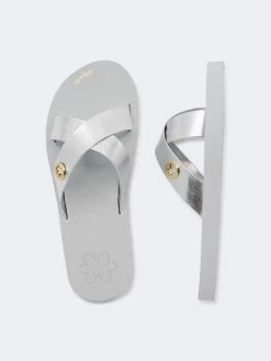 Pantoletten "Original Cross Metallic 2" In Hellgrau/ Silber -Modeschuh Geschäft flip flop pantoletten original cross metallic 2 in hellgrau silber 2
