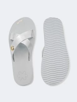 Pantoletten "Original Cross Metallic 2" In Hellgrau/ Silber -Modeschuh Geschäft flip flop pantoletten original cross metallic 2 in hellgrau silber 3