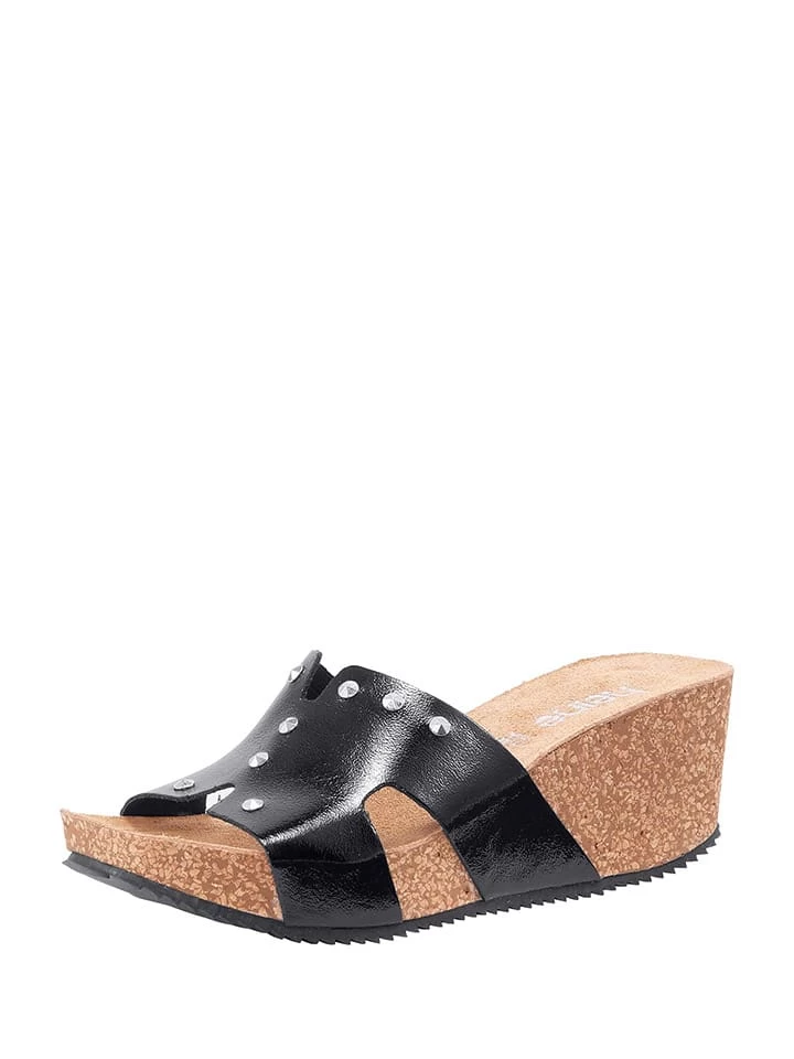 Heine Leder-Keilpantoletten In Schwarz