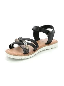 Kickers Leder-Sandalen "Betternew" In Schwarz/ Gold -Modeschuh Geschäft kickers leder sandalen betternew in schwarz gold 2