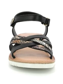 Kickers Leder-Sandalen "Betternew" In Schwarz/ Gold -Modeschuh Geschäft kickers leder sandalen betternew in schwarz gold 3