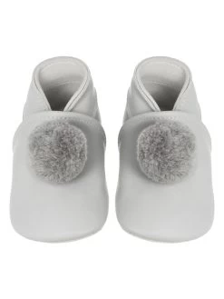 Leder-Krabbelschuhe "Pompons" In Grau -Modeschuh Geschäft lait et miel leder krabbelschuhe pompons in grau 1