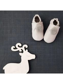 Leder-Krabbelschuhe "Pompons" In Grau -Modeschuh Geschäft lait et miel leder krabbelschuhe pompons in grau 4