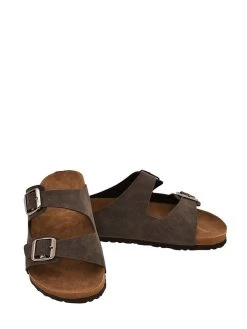 Pantoletten In Grau/ Braun -Modeschuh Geschäft moosefield pantoletten in grau braun 3