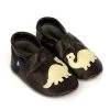 Hausschuhe / Lederpuschen Mit Dinosaurier In Dunkelbraun / Beige