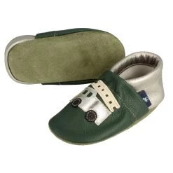 Hausschuhe / Lederpuschen Mit Feuerwehr In Grün / Silber -Modeschuh Geschäft pantau its a small world hausschuhe lederpuschen mit feuerwehr in grun silber 2