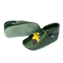 Hausschuhe / Lederpuschen Mit Traktor In Grün / Gelb -Modeschuh Geschäft pantau its a small world hausschuhe lederpuschen mit traktor in grun gelb 2