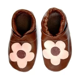 Krabbelschuhe / Lederpuschen Mit Blume In Braun / Rosa -Modeschuh Geschäft pantau its a small world krabbelschuhe lederpuschen mit blume in braun rosa 2