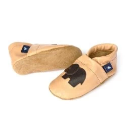 Krabbelschuhe / Lederpuschen Mit Elefant In Apricot / Dunkelbraun -Modeschuh Geschäft pantau its a small world krabbelschuhe lederpuschen mit elefant in apricot dunkelbraun 2