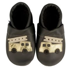 Krabbelschuhe / Lederpuschen Mit Feuerwehr In Grau / Gold -Modeschuh Geschäft pantau its a small world krabbelschuhe lederpuschen mit feuerwehr in grau gold 1