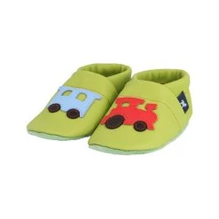 Krabbelschuhe / Lederpuschen Mit Lokomotive In Apfelgrün / Rot -Modeschuh Geschäft pantau its a small world krabbelschuhe lederpuschen mit lokomotive in apfelgrun rot 3