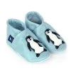 Krabbelschuhe / Lederpuschen Mit Pinguin In Hellblau / Weiß