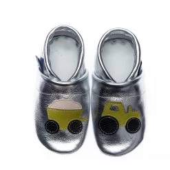 Krabbelschuhe / Lederpuschen Mit Traktor In Silber / Apfelgrün -Modeschuh Geschäft pantau its a small world krabbelschuhe lederpuschen mit traktor in silber apfelgrun 1