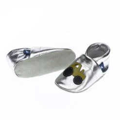 Krabbelschuhe / Lederpuschen Mit Traktor In Silber / Apfelgrün -Modeschuh Geschäft pantau its a small world krabbelschuhe lederpuschen mit traktor in silber apfelgrun 2