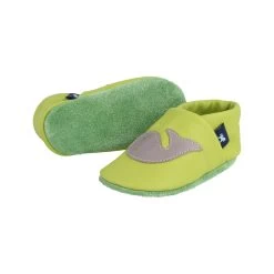 Krabbelschuhe / Lederpuschen Mit Wal In Apfelgrün / Grau -Modeschuh Geschäft pantau its a small world krabbelschuhe lederpuschen mit wal in apfelgrun grau 2