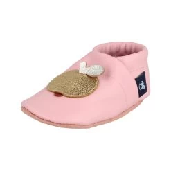 Lauflernschuhe / Lederpuschen Mit Apfel In Rosa / Gold