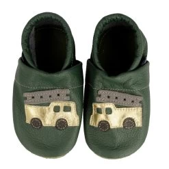 Lauflernschuhe / Lederpuschen Mit Feuerwehr In Grün / Gold -Modeschuh Geschäft pantau its a small world lauflernschuhe lederpuschen mit feuerwehr in grun gold 1