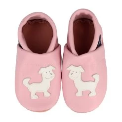 Lauflernschuhe / Lederpuschen Mit Hund In Rosa / Weiß -Modeschuh Geschäft pantau its a small world lauflernschuhe lederpuschen mit hund in rosa weiss 1