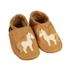 Lauflernschuhe / Lederpuschen Mit Pferd In Caramel / Beige