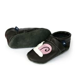 Lauflernschuhe / Lederpuschen Mit Schnecke In Dunkelbraun / Weiß -Modeschuh Geschäft pantau its a small world lauflernschuhe lederpuschen mit schnecke in dunkelbraun weiss 2