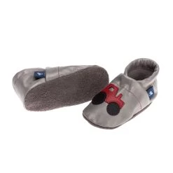 Lauflernschuhe / Lederpuschen Mit Traktor In Grau / Rot -Modeschuh Geschäft pantau its a small world lauflernschuhe lederpuschen mit traktor in grau rot 2