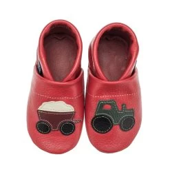 Lauflernschuhe / Lederpuschen Mit Traktor In Rot / Grün -Modeschuh Geschäft pantau its a small world lauflernschuhe lederpuschen mit traktor in rot grun 1