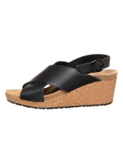 Leder-Keilsandaletten "Samira Ring-Buckle" In Schwarz - Weite S