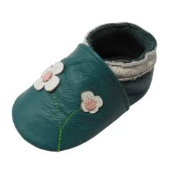 Leder-Krabbelschuhe "2 Blumen" In Petrol -Modeschuh Geschäft yalion leder krabbelschuhe 2 blumen in petrol 2