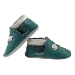 Leder-Krabbelschuhe "2 Blumen" In Petrol -Modeschuh Geschäft yalion leder krabbelschuhe 2 blumen in petrol 4