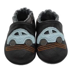 Leder-Krabbelschuhe "Auto" In Schwarz