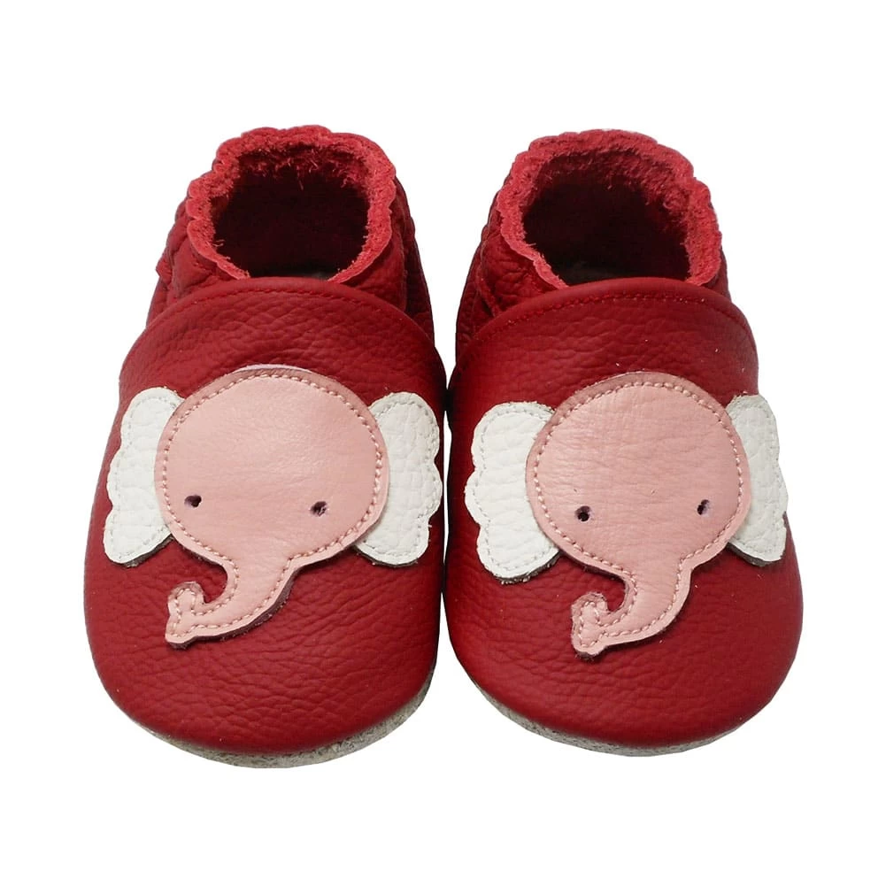 Leder-Krabbelschuhe "Elefant" In Rot 3 Leder-Krabbelschuhe "Elefant" In Rot